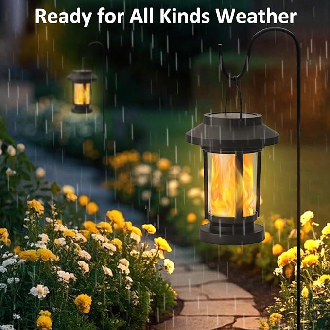 Derynome Solar Lantern Outdoor Lights, 4 Pack Upgraded Flickering Flameless Solar Lights Outdoor Waterproof, Hanging Decorative Lanterns for Yard Patio Path Garden Decor (4)-Ruum Studio Home