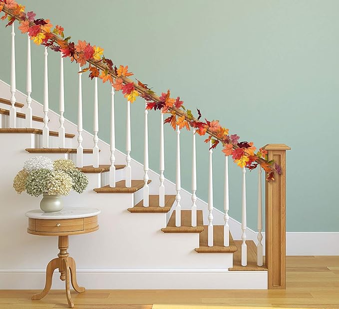 Lvydec 2 Pack Fall Garland Decoration - 5.8ft/Strand Artificial Maple Garland Colorful Leaves Autumn Decor for Home Wedding Party Thankgiving (Mixed Color)-Ruum Studio Home