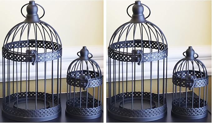 Vela Lanterns Bird Cage Decor Candle Holder Lantern Decorative Table Centerpiece Halloween Decorations, Black, Set of 4-Ruum Studio Home