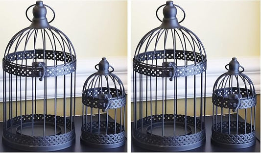 Vela Lanterns Bird Cage Decor Candle Holder Lantern Decorative Table Centerpiece Halloween Decorations, Black, Set of 4-Ruum Studio Home