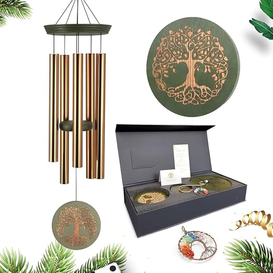 Gifts for Mom & Grandma - Outdoor Wind Chimes with Engraved Tree of Life, Large Patio Hanging Decor for Garden, Yard, Christmas, Anniversary Celebrations-Ruum Studio Home