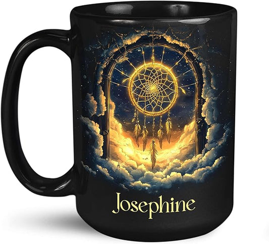 Personalized Name Black Coffee Mug, Custom Unique Celestial Mug 11oz or 15oz, Custom Fantasy Landscape Ceramic Cup, Nature Lover Coffee Cup for Holiday, Gifts for Women, Men-Ruum Studio Home