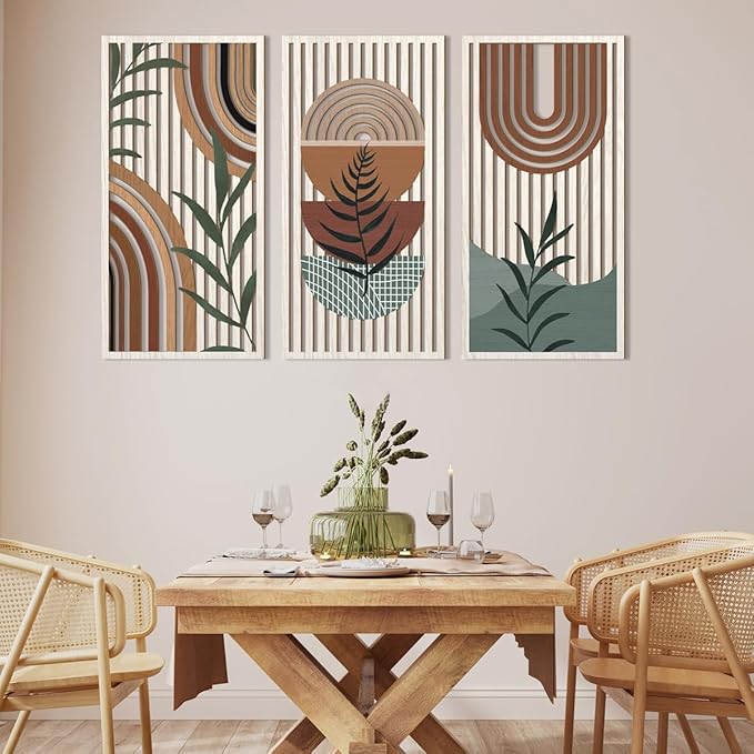 IARTTOP Large Abstract Geometric Wood Boho Wall Art Boho Wall Decor Set Mid Century Modern Wooden Wall Decor Bohemian Wall Art For Bedroom Living Room Office 16"x32"-Ruum Studio Home