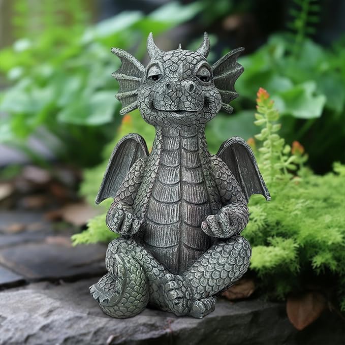 Garden Dragon Statue Decor - Meditation Dragon Sculpture Figurine Outdoor Decoration, Zen Yoga Garden Art Sculpture for Patio Lawn Yard Balcony Indoor Decor(Hands Flat)-Ruum Studio Home