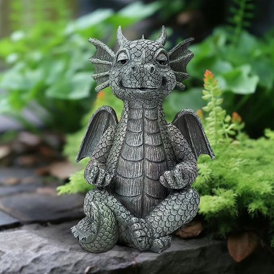 Garden Dragon Statue Decor - Meditation Dragon Sculpture Figurine Outdoor Decoration, Zen Yoga Garden Art Sculpture for Patio Lawn Yard Balcony Indoor Decor(Hands Flat)-Ruum Studio Home