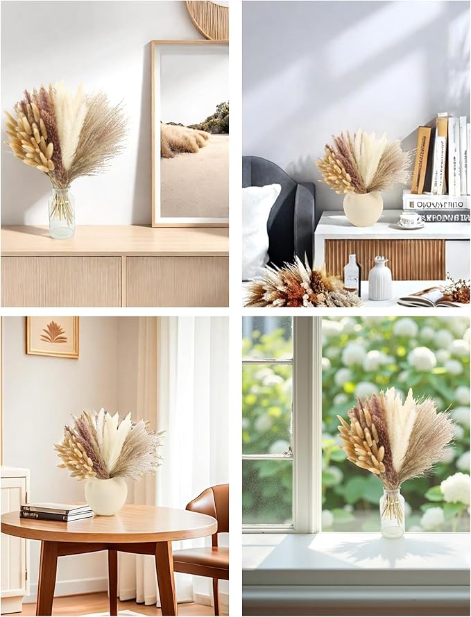 xin's convey 110pcs Dried Pampas Grass Decoration, Dried Flower Bouquet in Vase, Reed Grass Bouquet for Boho Floral Home, Wedding Party Centerpiece, Rustic Farmhouse Decoration.(Brown)-Ruum Studio Home