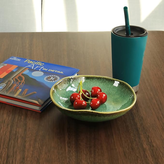 Ceramic Decorative Bowl with Green Glaze, 8'' Small Candy Bowl, Key Dish for Entryway Table, Home Decor Accent, Trinket Tray Holder for Nightstand Ring Gift (8'' Green)-Ruum Studio Home