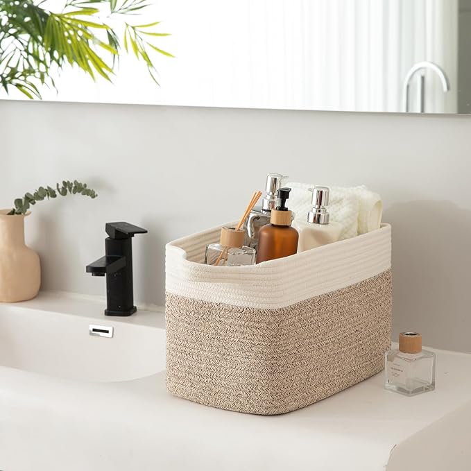 OIAHOMY 3 Pack Storage Baskets for Organizing, 13''X9.85''X8.7'' Storage Bins,Woven Basket with Handles, Toy Storage Bin,Stylish Room Decor Basket, white & Brown variegated-Ruum Studio Home