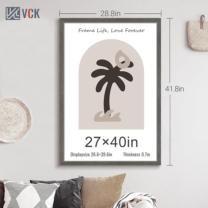 VCK 27x40 Poster Frame Set of 3, Gray Solid Wood Picture Frame, Exclusive Wood Grain, Wall Mounting Hanging-Ruum Studio Home