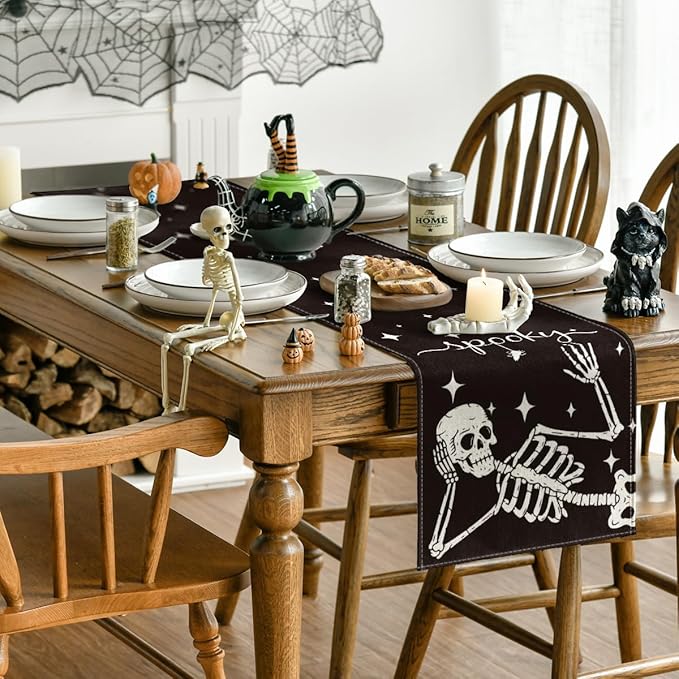 Artoid Mode Spooky Skeleton Spider Bone Halloween Table Runner, Holiday Kitchen Dining Table Decoration for Home Party Decor 13 x 72 Inch-Ruum Studio Home