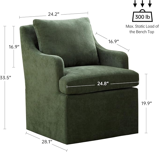 VKNOW Upholstered Dining Chairs Set of 2, Modern Kitchen Chair Dinner Chairs with 4 Casters, Linen Armchair for Bedroom Reading Room, Green-Ruum Studio Home