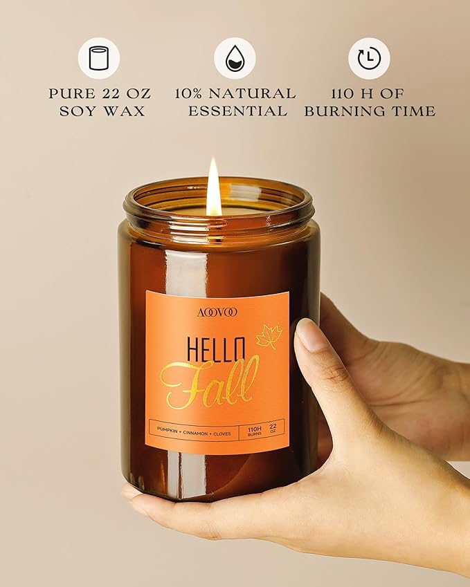 AOOVOO Hello Fall Candles - 22 oz Scented Candles, Aromatherapy Candle, Soy Candle for Home Scented-Ruum Studio Home