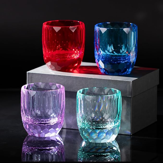 KAMMAK Crystal Whiskey Glasses Set of 2, 7oz Old Fashioned Glasses Stemless, Hand Blown Colored Cocktail Glasses, Engagement Gifts for Couples, Women, Men-Ruum Studio Home