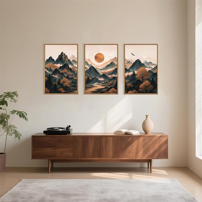 Celestdeco Large Boho Mountain Framed Canvas Wall Art Set, Brown Ridge Landscape Wall Decor, Pine Tree Scenery Wall Painting, Abstract Wilderness Art Print for Living Room, Bedroom, Office - 24"X36"X3-Ruum Studio Home