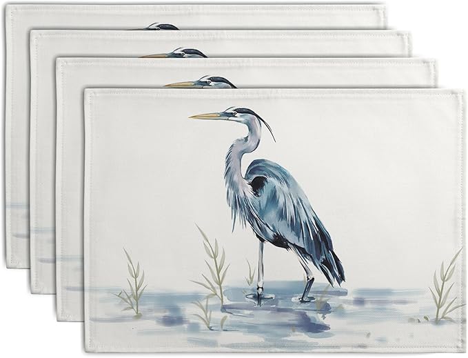 Coastal Placemats Set of 4 Summer Ocean Heron Place Mats 12x18 Inch Nautical Beach Sea Bird Pelican Table Mat Heat Resistant Non Slip Washable Linen Fabric Kitchen Dining Placemat-Ruum Studio Home