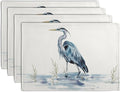 Coastal Placemats Set of 4 Summer Ocean Heron Place Mats 12x18 Inch Nautical Beach Sea Bird Pelican Table Mat Heat Resistant Non Slip Washable Linen Fabric Kitchen Dining Placemat-Ruum Studio Home