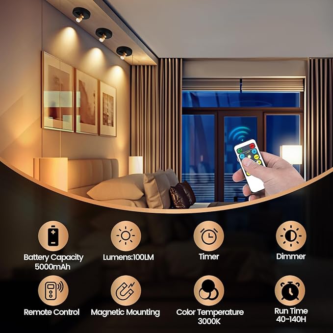 Rechargeable Spotlight, Battery Powered Picture Lights with Remote, Dimmable Plant Spot Light Indoor, Cordless Accent Lighting, LED Uplight for Tree Dartboard Decor Painting Artwork Photo-Ruum Studio Home