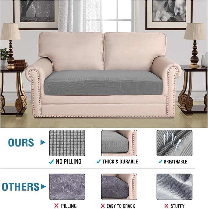 H.VERSAILTEX Super Stretch Individual Seat Cushion Covers Sofa Covers Couch Cushion Covers Slipcover Sets Thick Jacquard Textured Twill Fabric (1 Piece Loveseat Cushion Cover, Dove)-Ruum Studio Home
