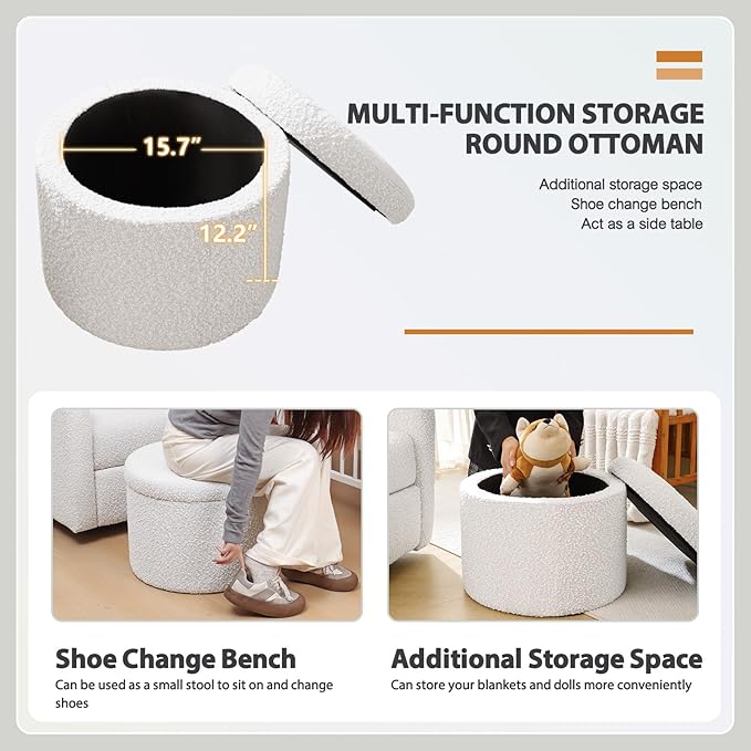 Power Recliner Chair Swivel Glider, Large Rocker Recliner with Ottoman & USB Charging Port, Boucle Upholstered Swivel Rocker Glider Recliner for Nursery,Bedroom,Living Room, Cream-Ruum Studio Home
