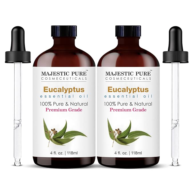 Majestic Pure Eucalyptus Essential Oil with Glass Dropper - 4 Fl Oz Pack of 2-100% Pure and Natural Eucalyptus Oil - Premium Grade Essential Oils for Diffuser, Aromatherapy, Soap and Candle Making-Ruum Studio Home