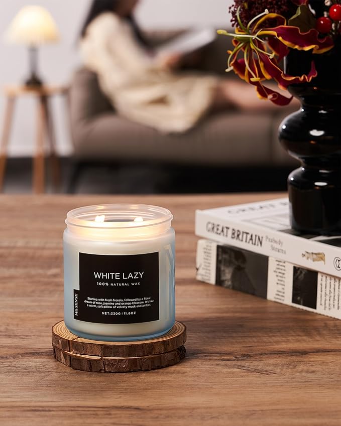 M&SENSE Jasmine & Clean Cotton Spring Scented Candle, 11.6oz Aromatherapy Gifts 2 Wick 70 Hours Long Lasting Burn, Natural Organic Soy Candle, Housewarming Gifts for Dad Mom Friends-Ruum Studio Home