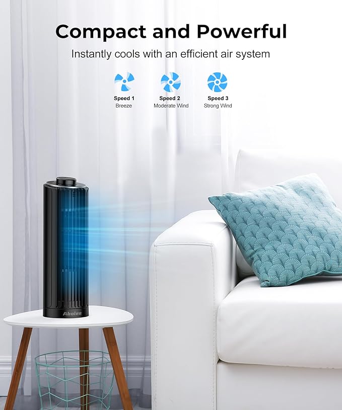 Abolee Tower Fan, 23ft/s Desk Fan, 70° Oscillating Table Fan for Bedroom, Standing Table Fan with 3 Modes, 2024 New 13 Inch Bladeless fan for Bedroom, Home,Office-Ruum Studio Home