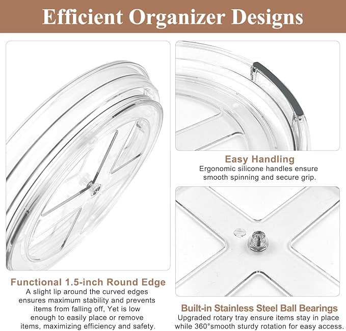 Clear Lazy Susan Organizer Turntable for Cabinet Table Top, 9.25 Inch 2 Pack 360 Rotating Spinning Makeup Organizer for Vanity, Kitchen Storage Rack Heavy-Duty Pantry Spices Tray Countertop Organizer-Ruum Studio Home