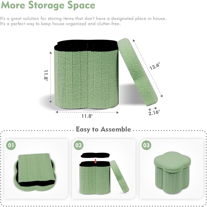 B FSOBEIIALEO Storage Ottoman Cube, Flowers Shaped Ottomans with Storage Foot Stool Footrest for Lving Room, Boucle Ottoman Seat for Dorm Room,Faux Teddy Fur, Green 12.6"x12.6"x12.6"-Ruum Studio Home