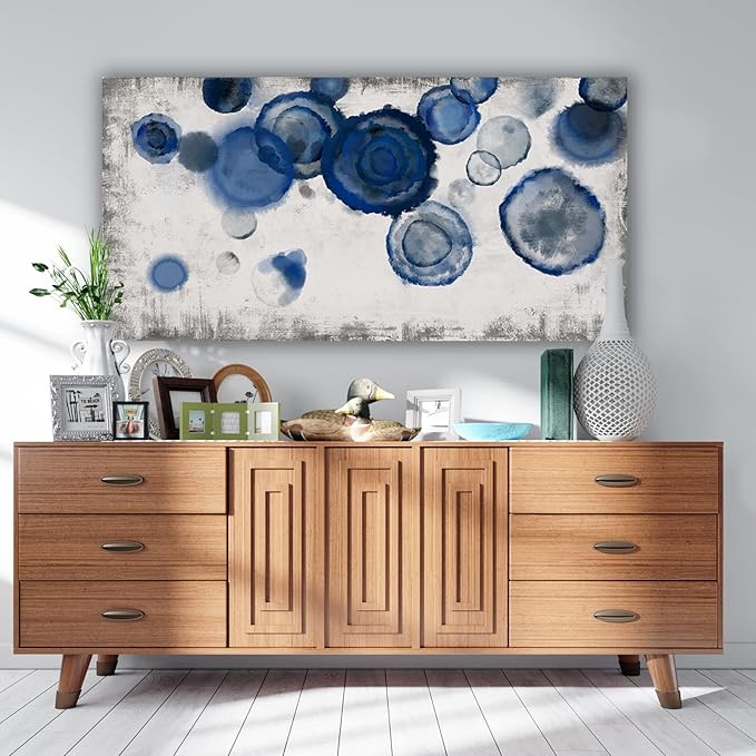 YJYart Blue Wall Art For Living Room Watercolor Dots Wall Decorations Indigo Dot Wall Decor Posters for Room Aesthetic Modern Artwork 24x48 Inch-Ruum Studio Home
