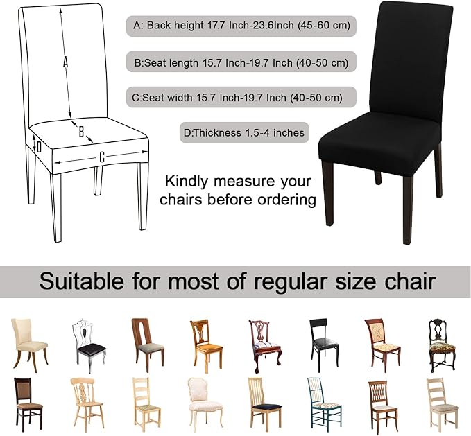 JQinHome Dining Chair Covers Dining Room Chair Slipcovers, 2 Pack High Stretch Removable Washable Parsons Chair Slipcover for Home Party Hotel Wedding Ceremony (Black)-Ruum Studio Home