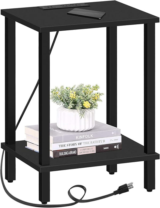 TUTOTAK End Table with Charging Station, Side Table with USB Ports and Outlets, Nightstand, 2-Tier Storage Shelf, Sofa Table for Small Space TB01BK040-Ruum Studio Home
