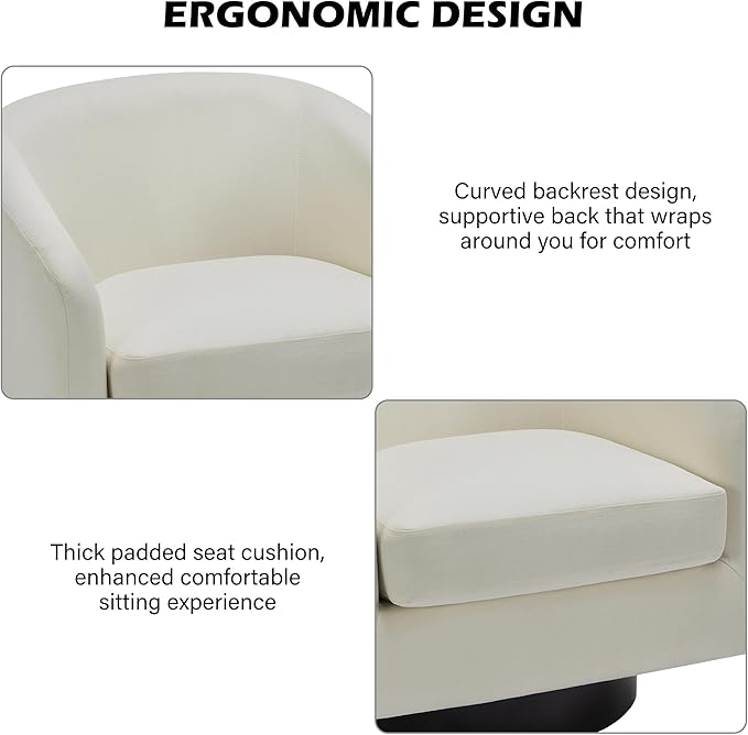 Swivel Barrel Accent Chair, Modern Round Linen Arm Chair for Living Room, Bedroom, Comfy Club Reading Chairs for Adults（Linen Fabric, Beige, Set of 1-Ruum Studio Home