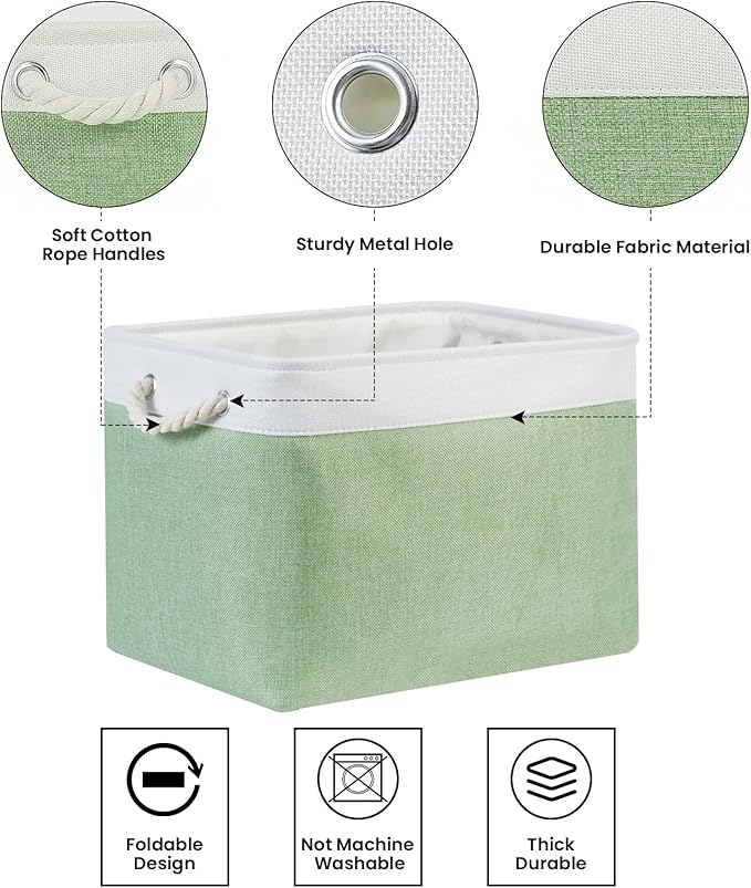 Bidtakay Baskets Fabric Closet Organizer Set of 2 Green Collapsible Storage Bins with Handles 16x12x12 in Large Decorative Tall Baskets for Shelves Nursery Baby Toys Storage Living Room Decor-Ruum Studio Home