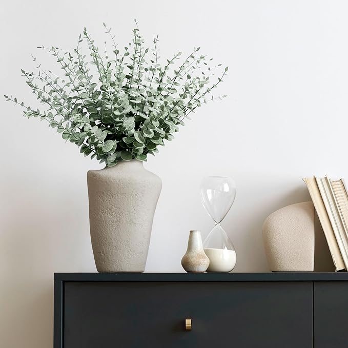 48Pcs Faux Eucalyptus Stems, 15" Artificial Eucalyptus Plants with White Frosted Coating, Fake Eucalyptus Decor Plastic Greenery Leaves for Wedding Bouquets Home Decor DIY Floral Arrangements-Ruum Studio Home