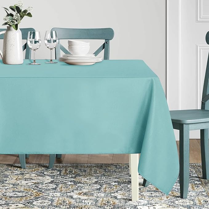 sancua Rectangle Tablecloth - 60 x 102 Inch - Stain and Wrinkle Resistant Washable Polyester Table Cloth, Decorative Fabric Table Cover for Dining Tables, Buffet Parties and Camping, Turquoise-Ruum Studio Home