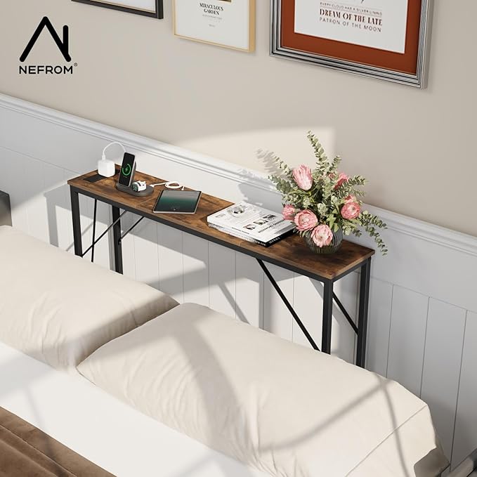 39.4" Console Table, Skinny Entryway Table with Fast-Charging Station, Narrow Long Sofa Table, Behind Slim Couch Table for Entrance, Hallway, Living Room Decor ST-BR100-1-Ruum Studio Home