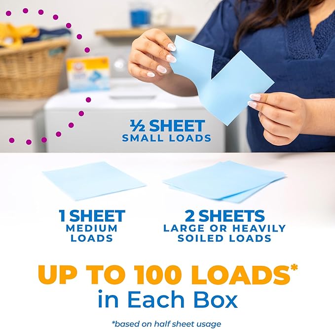 Arm & Hammer Power Sheets Laundry Detergent, Fresh Linen 50ct, up to 100 Small Loads (Packaging may vary)-Ruum Studio Home
