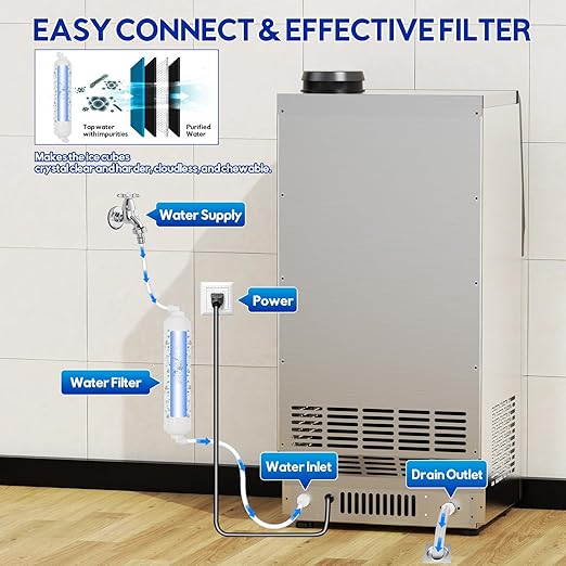 Commercial Ice Maker Machine, 110Lbs/24H, 30Lbs Storage, 36Pcs Clear Ice Cubes in 10-15Mins, Stainless Steel Under Counter or Freestanding Ice Machine - 2 Water Inlet Modes, for Home Party Office-Ruum Studio Home