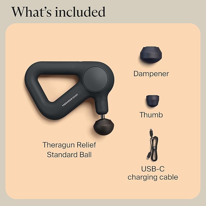 TheraGun Therabody Relief - Quiet Deep Tissue Therapy Massage Gun - Bluetooth Enabled, Electric Percussion Massage Gun & Personal Massager for Pain in The Neck, Back, Leg, Shoulder and Foot (Black)-Ruum Studio Home