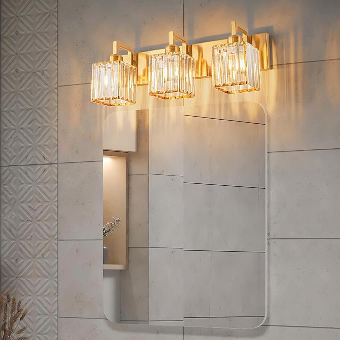 Modern Bathroom Vanity Light 3-Lights Gold Crystal Wall Lamp Bathroom Modern Crystal Vanity Lighting-Ruum Studio Home