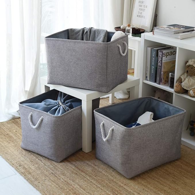 TheWarmHome Fabric Storage Bins Baskets for Organizing, Large Sturdy Storage Basket W/Handles, Decorative Foldable Storage Baskets for Shelves Closet Nursery Toy (X Large - 3 Pack 17.7L×13.8W×9.8H)-Ruum Studio Home