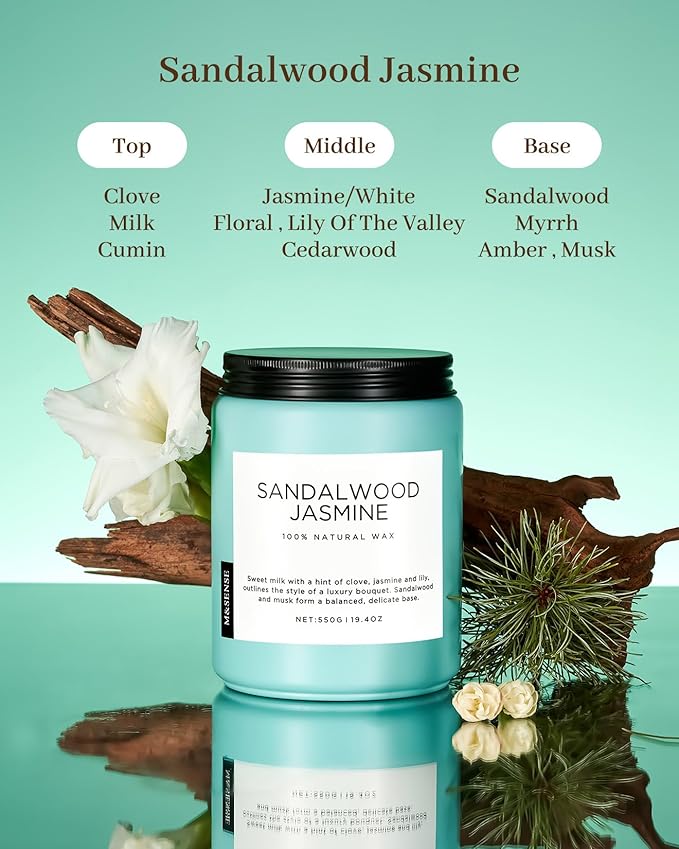 M&SENSE Sandalwood Jasmine Scented Candles, Large Soy Natural Long Lasting 19.4oz 110 Hour Burning Floral Non Toxic Double Wick Aromatherapy Candle Gifts for Women Friend-Ruum Studio Home