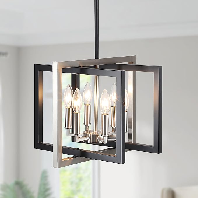 ANKYLHUA Black Nickel Chandelier,6-Lights Ceiling Light Fixture E12,Adjustable Hight Pendant Lights Kitchen Island,Chandeliers for Dining Room Bedroom,Entryway,Foyer-Ruum Studio Home
