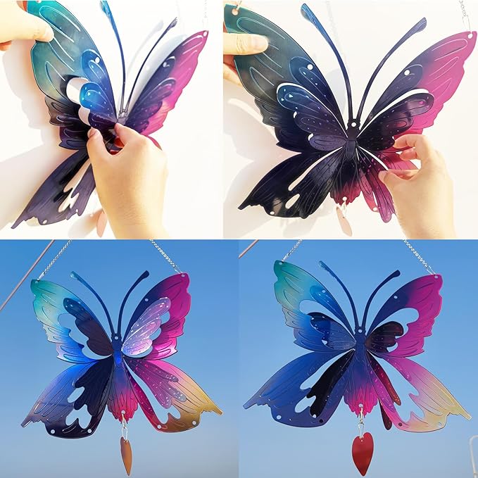 DJUAN Butterfly Gifts for Women Mom Grandma,Stainless Steel Butterfly Outdoor Statues for Yard Art Ornaments Window Porch Patio Home House Wall Decorations - Birthday Gift for Mother's Day Christmas-Ruum Studio Home
