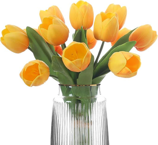 Orange Artificial Tulips, 2 Bundles 14Pcs, Fake Tulips Artificial Flowers, 2 x 2.4 Inch Large Flower Head Big Tulip, Easter Valentine's Day Mother's Day Home Decoration Flowers-Ruum Studio Home
