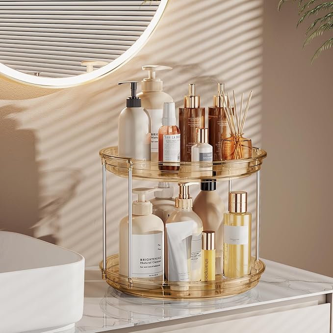 LAMU 2 Tier Lazy Susan Turntable Organizer 9.25'' Rotating Spice Rack Organization for Cabinet, Kitchen, Pantry, Countertop, Bathroom, Vanity, Medicine Cabinet Organizer, Amber-Ruum Studio Home