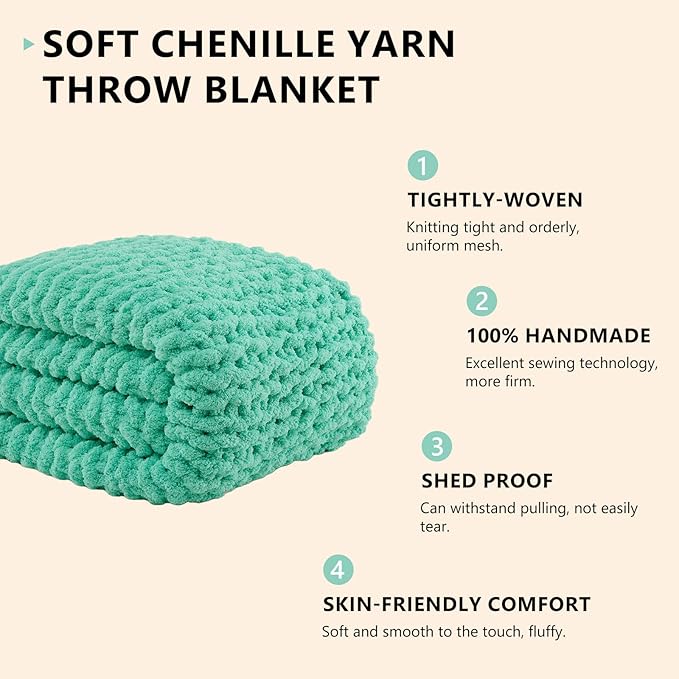 L'AGRATY Chunky Knit Blanket Throw: 60''x80'' Chenille Chunky Knitted Throw Blanket for Bed Couch - Handmade Thick Big Cable Knit Blanket - Large Crochet Rope Blanket for Home Decor(Aqua)-Ruum Studio Home
