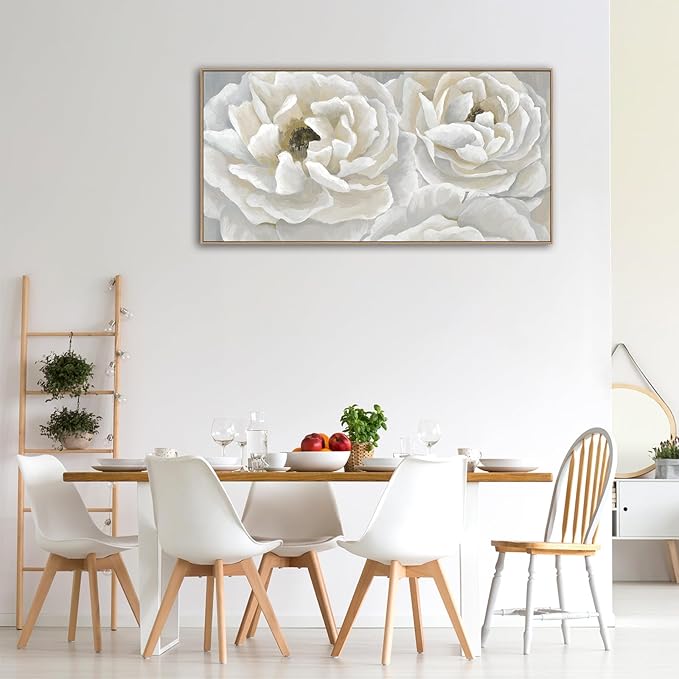 arteWOODS Cream White Flowers Framed Wall Art - Soft Peony Pictures for Wall Decor Elegant Blossom Flower Painting Artwork Botanical Prints for Living Room Home Office Wall Decoration 20" x 40"-Ruum Studio Home