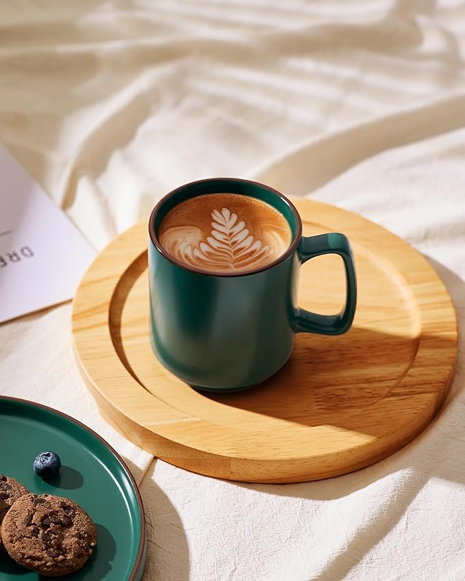 famiware Coffee Mugs Set of 6, Nebula 14oz Coffee Mugs, Ceramic Cup Set with Handle for Latte, Tea, Milk, Cappuccino, Cocoa, Dark Green-Ruum Studio Home