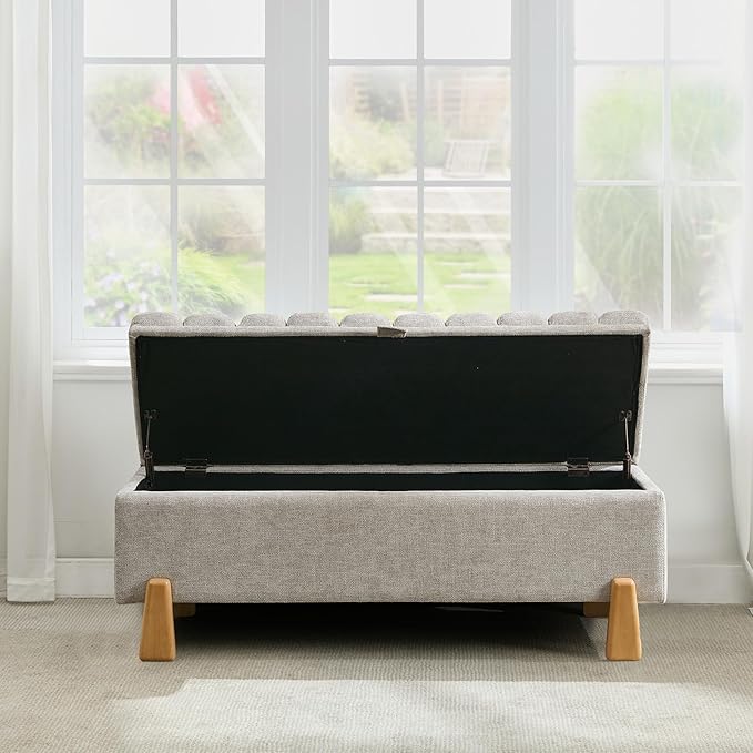 Storage Ottoman Bench, Bedroom Storage Bench Foot Rest with Legs, 17.1 x 48.6 x 18.5 Inches, End of Bed Bench, Load up to 500 lb, for Living Room, Bedroom, Entryway, Light Gray-Ruum Studio Home